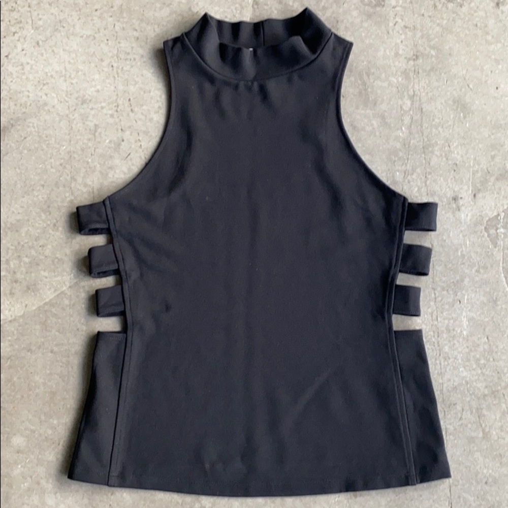 Leith sleeveless mock turtleneck w/ cut out sides